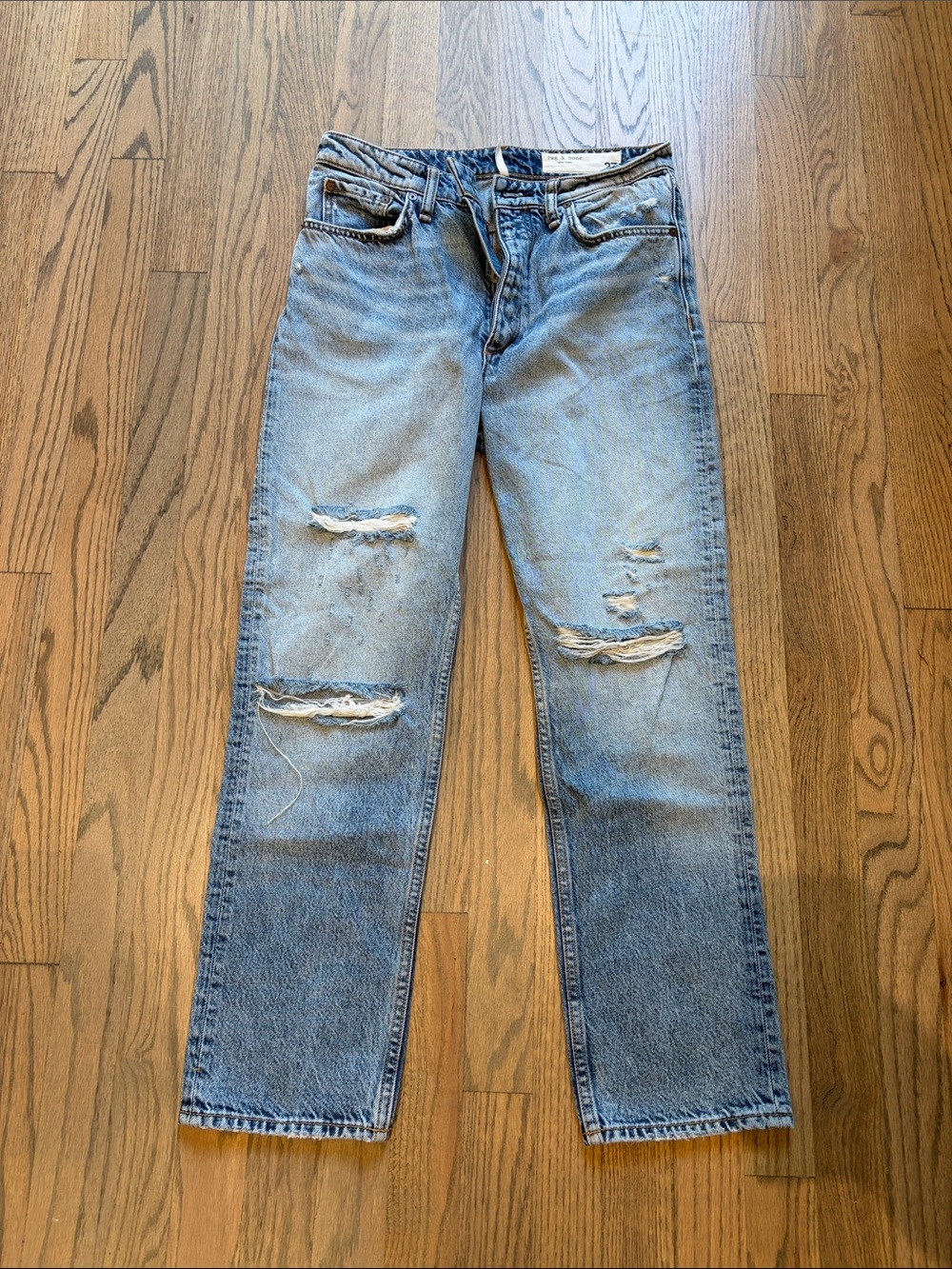 rag & bone Distressed Light Blue Straight Jeans